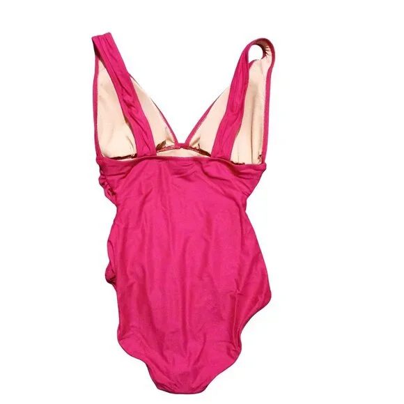 NEW J. Crew‎ Ruched V-neck One-Piece Swimsuit in Radiant Fuchsia/Bright Pink 10 - Picture 6 of 15